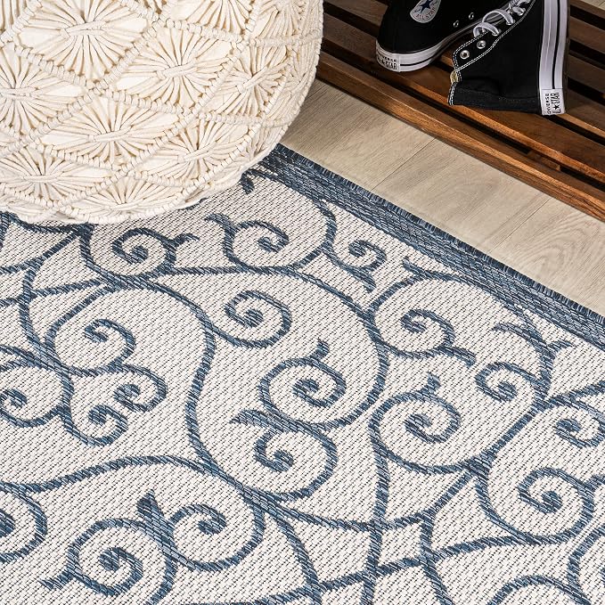JONATHAN Y Vintage Filigree Indoor Outdoor Runner Rug 2X10 Blue/Cream, Madrid - Image 5