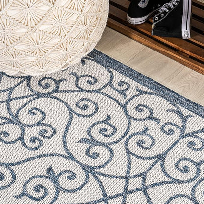JONATHAN Y Vintage Filigree Indoor Outdoor Runner Rug 2X10 Blue/Cream, Madrid - Image 5