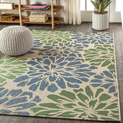 JONATHAN Y Floral Textured Weave Indoor Outdoor Area Rug 4X6 Navy/Green - Image 3