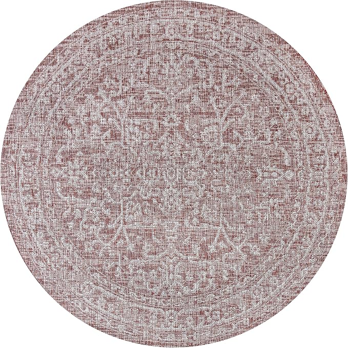 JONATHAN Y Boho Medallion Indoor Outdoor Round Area Rug 9 Ft Red/Taupe - Image 9