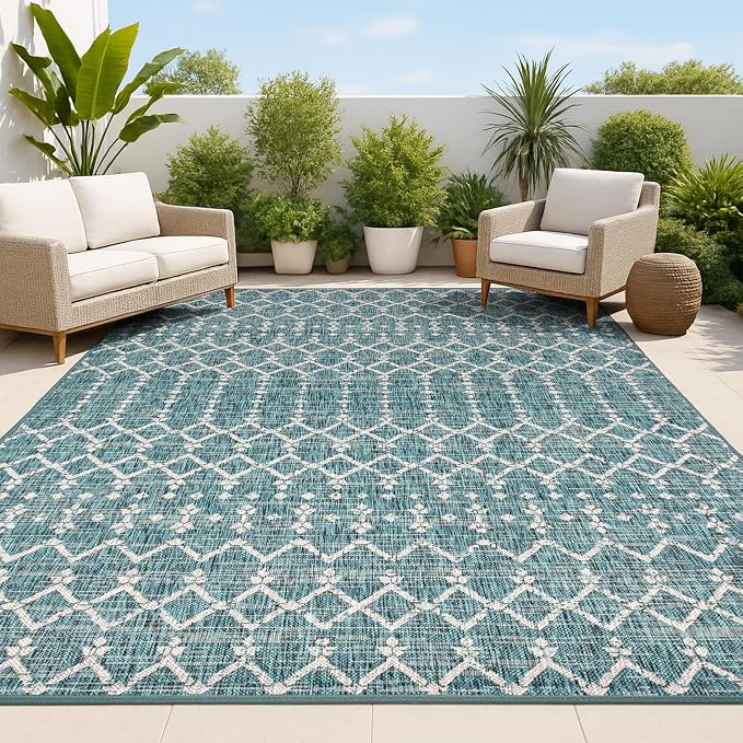 JONATHAN Y Moroccan Geometric Indoor Outdoor Area Rug 3X5 Teal/Gray, Ourika by JONATHANY