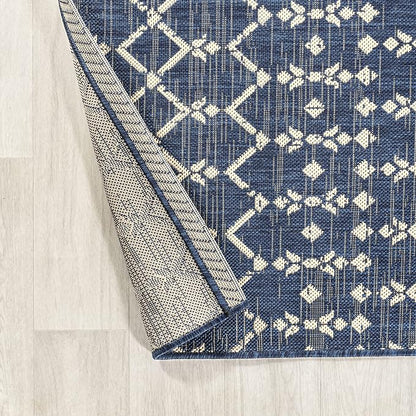 JONATHAN Y Moroccan Geometric Indoor Outdoor Round Area Rug 6 Ft Navy/Beige - Image 4