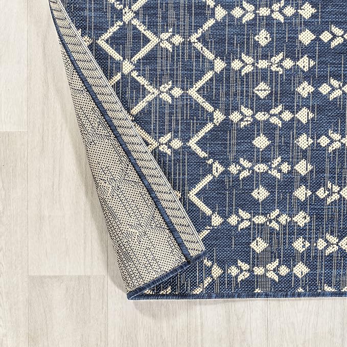 JONATHAN Y Moroccan Geometric Indoor Outdoor Area Rug 8X10 Navy/Beige, Ourika - Image 5