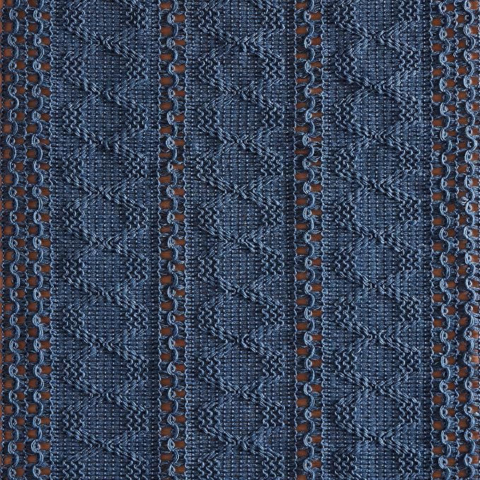 Macrame Style Boho Table Runner, 12x60 Inch Dusty Blue | Woven Boho Table Runner - Image 6