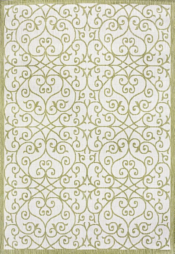 JONATHAN Y Vintage Filigree Indoor Outdoor Area Rug 3X5 Green/Cream, Madrid - Image 8