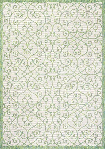 JONATHAN Y Vintage Filigree Indoor Outdoor Area Rug 5X8 Cream/Green, Madrid - Image 9