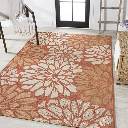 JONATHAN Y Floral Textured Weave Indoor Outdoor Area Rug 4X6 Orange/Cream - Image 3