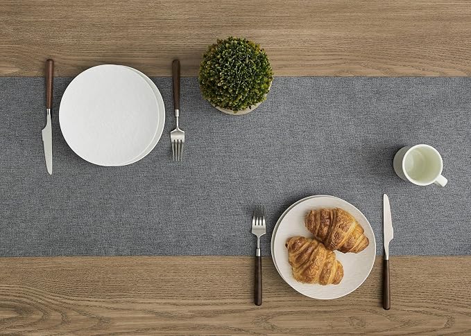 Basic Linen Style Table Runner, 14x90 Inch Charcoal | Mitered Corner Design - Image 3