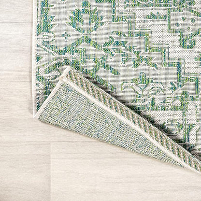JONATHAN Y Boho Medallion Indoor Outdoor Area Rug 4X6 Green/Cream, Estrella - Image 4