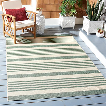 SAFAVIEH Courtyard Collection 4' x 5'7" Beige/Dark Green CY6062 Stripe Indoor/ by Unknown