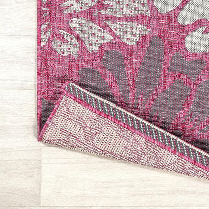 JONATHAN Y Floral Textured Weave Indoor Outdoor Area Rug 5X8 Fuchsia/Light Gray - Image 4