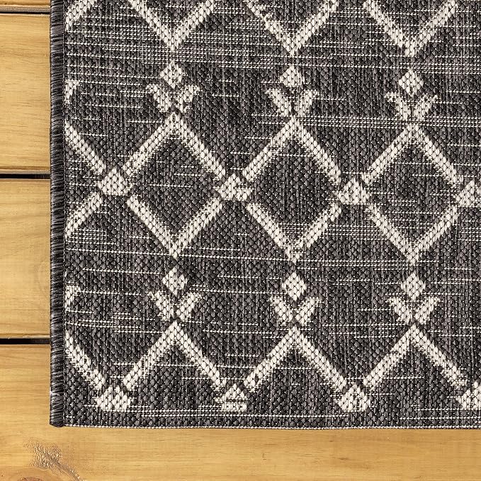 JONATHAN Y Moroccan Geometric Indoor Outdoor Round Area Rug 5 Ft Black/Gray - Image 7