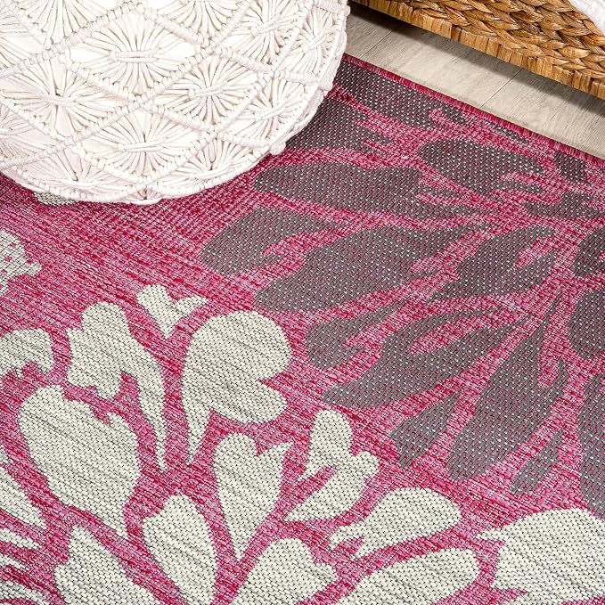 JONATHAN Y Floral Textured Weave Indoor Outdoor Round Area Rug 5 Ft - Image 3