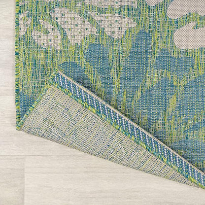 JONATHAN Y Floral Textured Weave Indoor Outdoor Area Rug 5X8 Cream/Green - Image 4