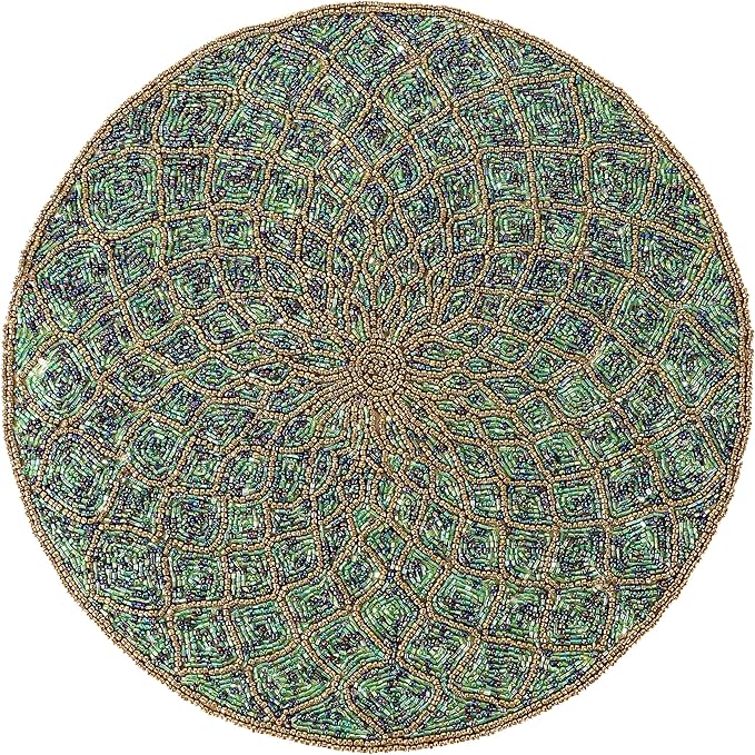 Round Beaded Placemat 13 Inch, Handmade Glass Bead Charger Plate Mat by CLEENTABLE