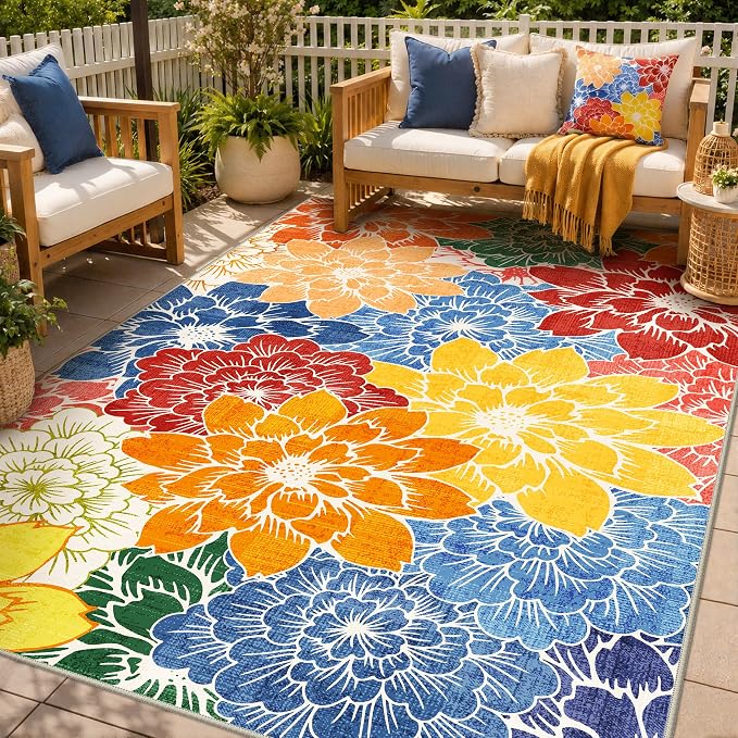 GENIMO Indoor Outdoor Area Rug 4'x6', Machine Washable Rugs by GENIMO