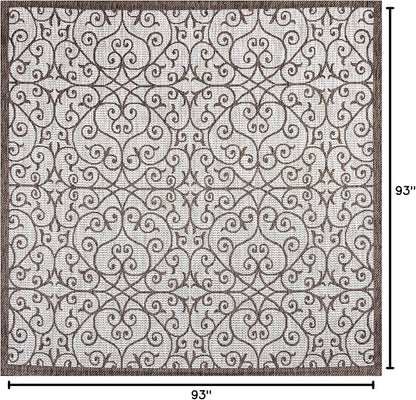 JONATHAN Y Vintage Filigree Indoor Outdoor Square Area Rug 8X8 Taupe/Espresso - Image 2