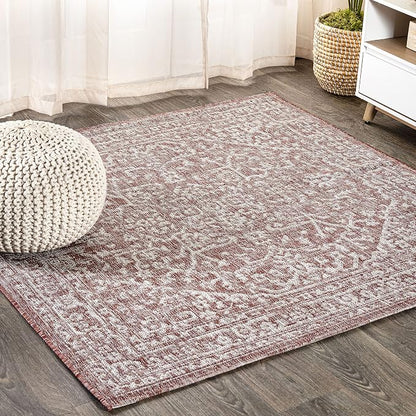 JONATHAN Y Boho Medallion Indoor Outdoor Square Area Rug 8X8 Red/Taupe by JONATHANY