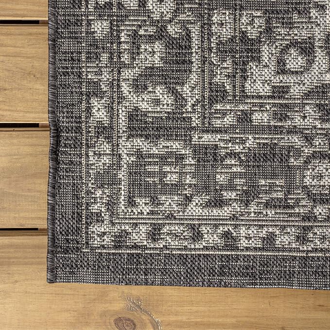 JONATHAN Y Boho Medallion Indoor Outdoor Round Area Rug 6 Ft Black/Gray - Image 7