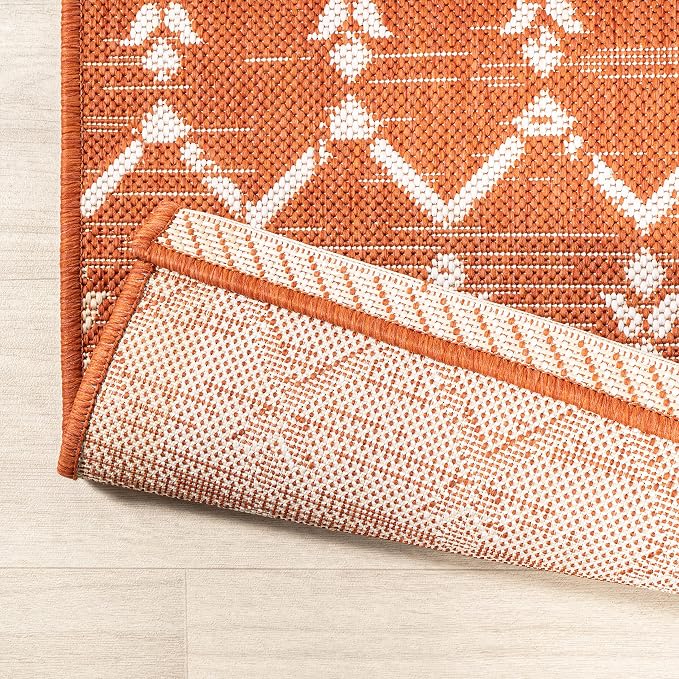 JONATHAN Y Moroccan Geometric Indoor Outdoor Round Area Rug 5 Ft Orange/Cream - Image 3