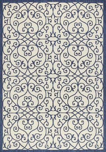 JONATHAN Y Vintage Filigree Indoor Outdoor Area Rug 5X8 Navy/Beige, Madrid - Image 8