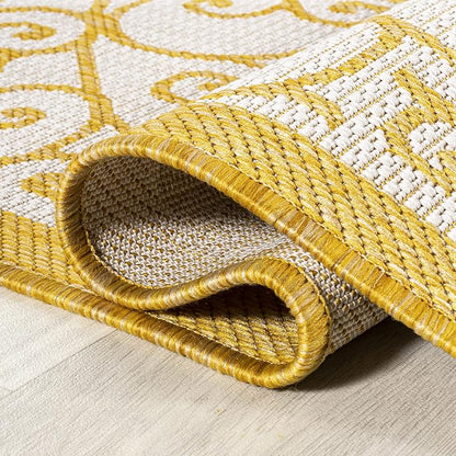 JONATHAN Y Vintage Filigree Indoor Outdoor Area Rug 5X8 Cream/Yellow, Madrid - Image 6