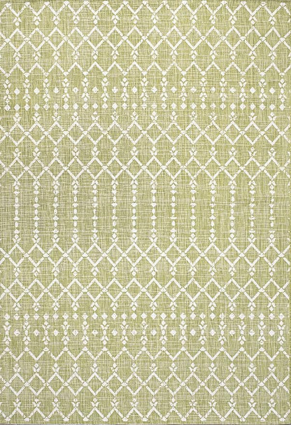 JONATHAN Y Moroccan Geometric Indoor Outdoor Area Rug 5X8 Light Green/Cream - Image 9