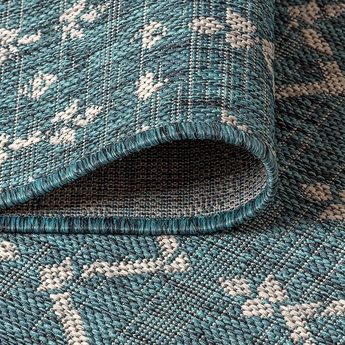 JONATHAN Y Moroccan Geometric Indoor Outdoor Area Rug 3X5 Teal/Gray, Ourika - Image 5