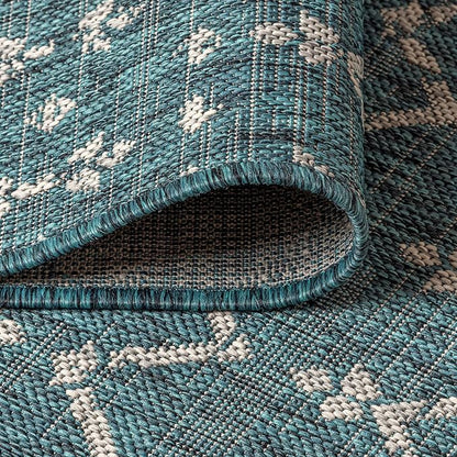 JONATHAN Y Moroccan Geometric Indoor Outdoor Area Rug 3X5 Teal/Gray, Ourika - Image 5