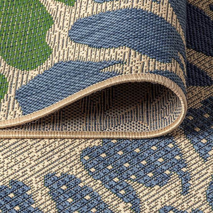 JONATHAN Y Floral Textured Weave Indoor Outdoor Round Area Rug 6 Ft Navy/Green - Image 5