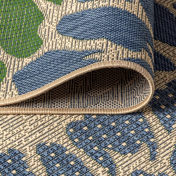 JONATHAN Y Floral Textured Weave Indoor Outdoor Round Area Rug 4 Ft Navy/Green - Image 5