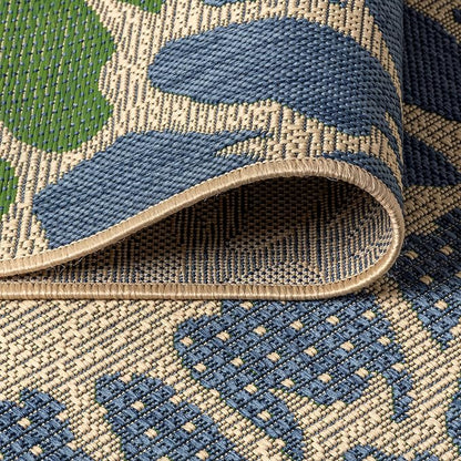 JONATHAN Y Floral Textured Weave Indoor Outdoor Round Area Rug 4 Ft Navy/Green - Image 5