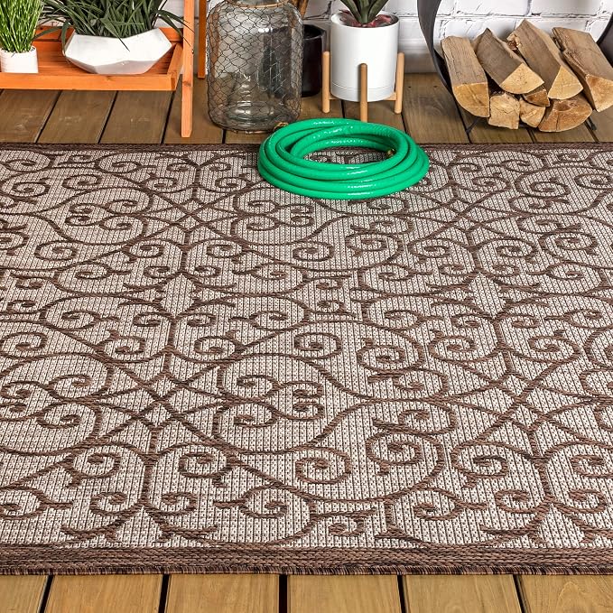 JONATHAN Y Vintage Filigree Indoor Outdoor Area Rug 8X10 Taupe/Espresso - Image 10