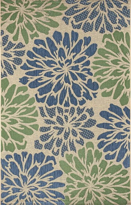 JONATHAN Y Floral Textured Weave Indoor Outdoor Area Rug 4X6 Navy/Green - Image 8
