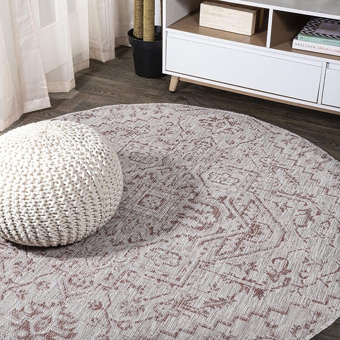JONATHAN Y Boho Medallion Indoor Outdoor Round Area Rug 4 Ft Red/Taupe by JONATHANY