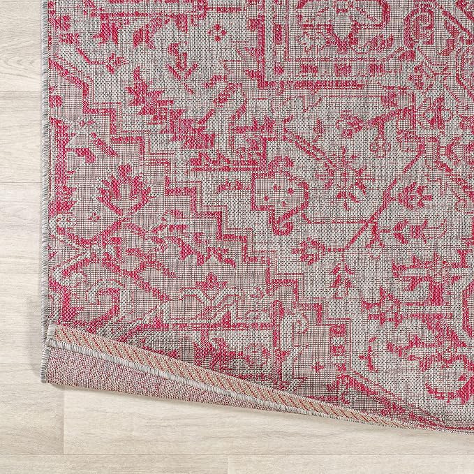 JONATHAN Y Boho Medallion Indoor Outdoor Runner Rug 2X10 Light Gray/Fuchsia - Image 3