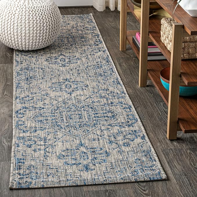 JONATHAN Y Boho Medallion Indoor Outdoor Runner Rug 2X14 Navy/Gray, Estrella by JONATHANY