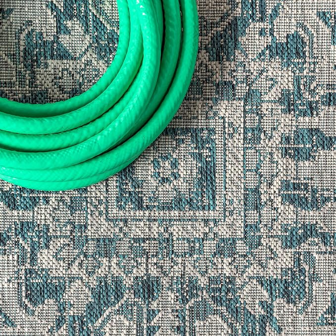 JONATHAN Y Boho Medallion Indoor Outdoor Square Area Rug 5X5 Teal/Gray - Image 4