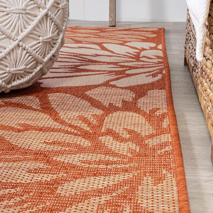 JONATHAN Y Floral Textured Weave Indoor Outdoor Area Rug 4X6 Orange/Cream - Image 7