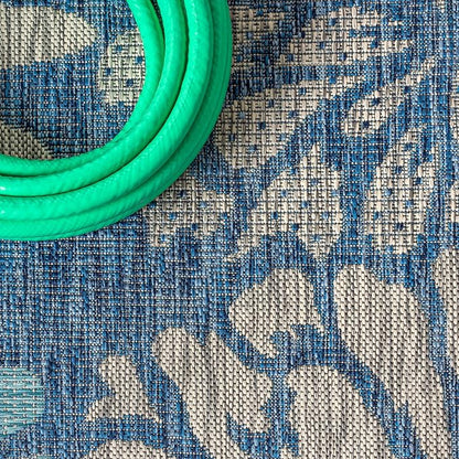 JONATHAN Y Floral Textured Weave Indoor Outdoor Round Area Rug 6 Ft Navy/Aqua - Image 4