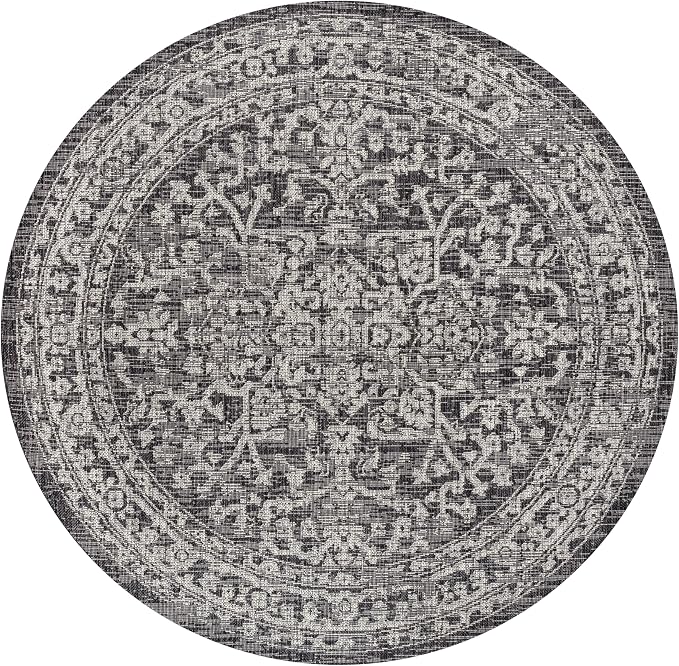 JONATHAN Y Boho Medallion Indoor Outdoor Round Area Rug 4 Ft Black/Gray - Image 9