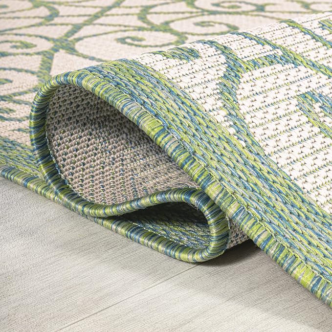 JONATHAN Y Vintage Filigree Indoor Outdoor Area Rug 8X10 Cream/Green, Madrid - Image 6