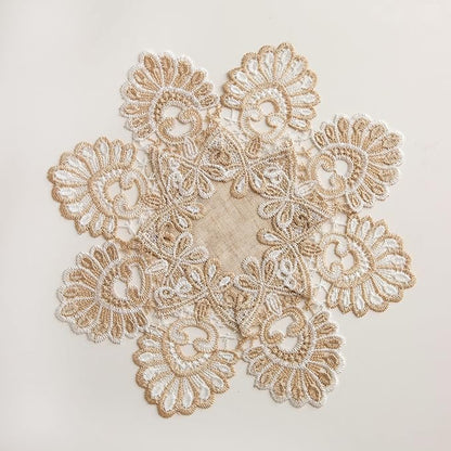 European Antique Jacquard Lace Table Doilies, Small Farmhouse Linen Embroidered - Image 7
