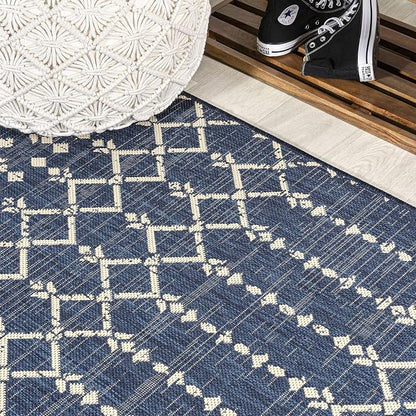 JONATHAN Y Moroccan Geometric Indoor Outdoor Round Area Rug 6 Ft Navy/Beige - Image 6