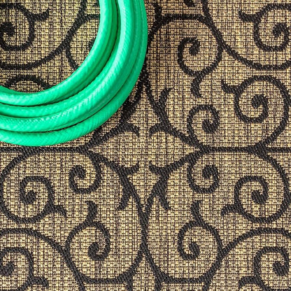JONATHAN Y Vintage Filigree Indoor Outdoor Round Area Rug 3 Ft Black/Khaki - Image 3