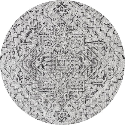JONATHAN Y Boho Medallion Indoor Outdoor Round Area Rug 9 Ft Black/Gray - Image 9