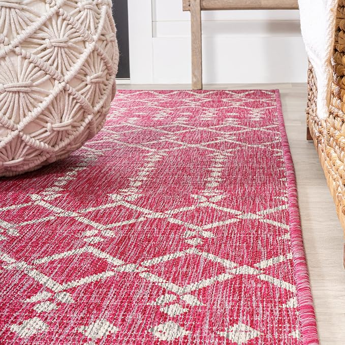 JONATHAN Y Moroccan Geometric Indoor Outdoor Area Rug 3X5 Fuchsia/Light Gray - Image 8
