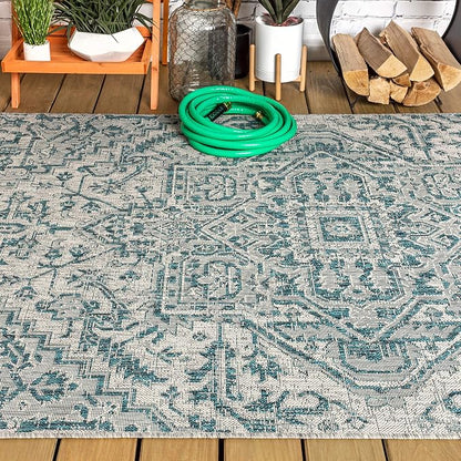 JONATHAN Y Boho Medallion Indoor Outdoor Area Rug 4X6 Teal/Gray, Estrella - Image 10