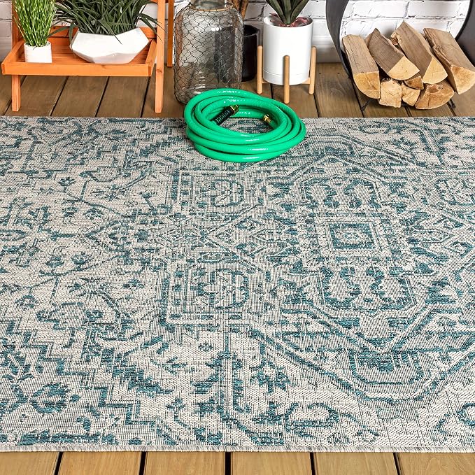 JONATHAN Y Boho Medallion Indoor Outdoor Area Rug 5X8 Teal/Gray, Estrella - Image 10