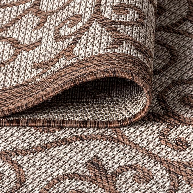 JONATHAN Y Vintage Filigree Indoor Outdoor Square Area Rug 9X9 Taupe/Espresso - Image 4